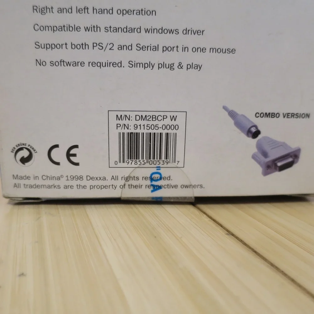 Dexxa‎ Standard Wheel Scroll 2 Button PS2 DB-9 Mouse IBM Compatible Serial PS2